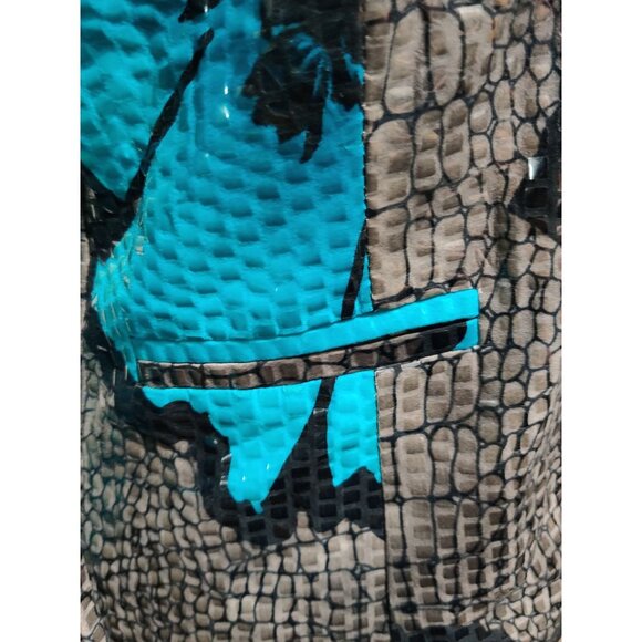 Womens L Blue Blazer Snake Floral Print Bold Chic Glam Statement Jacket Peplum - Picture 11 of 16